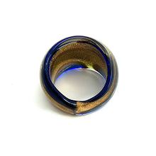 Handmade Glass Acrylic Ring Golden Navy Floral Infinity Band