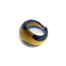 Handmade Glass Acrylic Ring Golden Navy Floral Infinity Band