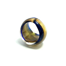 Handmade Glass Acrylic Ring Golden Navy Floral Infinity Band