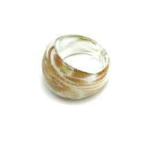 Handmade Glass Acrylic Ring Golden Sparkles White  Infinity Band