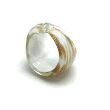 Handmade Glass Acrylic Ring Golden Sparkles White  Infinity Band