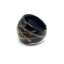 Handmade Glass Acrylic Ring Golden Stripes Black Infinity Band