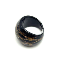 Handmade Glass Acrylic Ring Golden Stripes Black Infinity Band