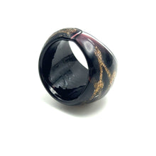 Handmade Glass Acrylic Ring Golden Stripes Black Infinity Band