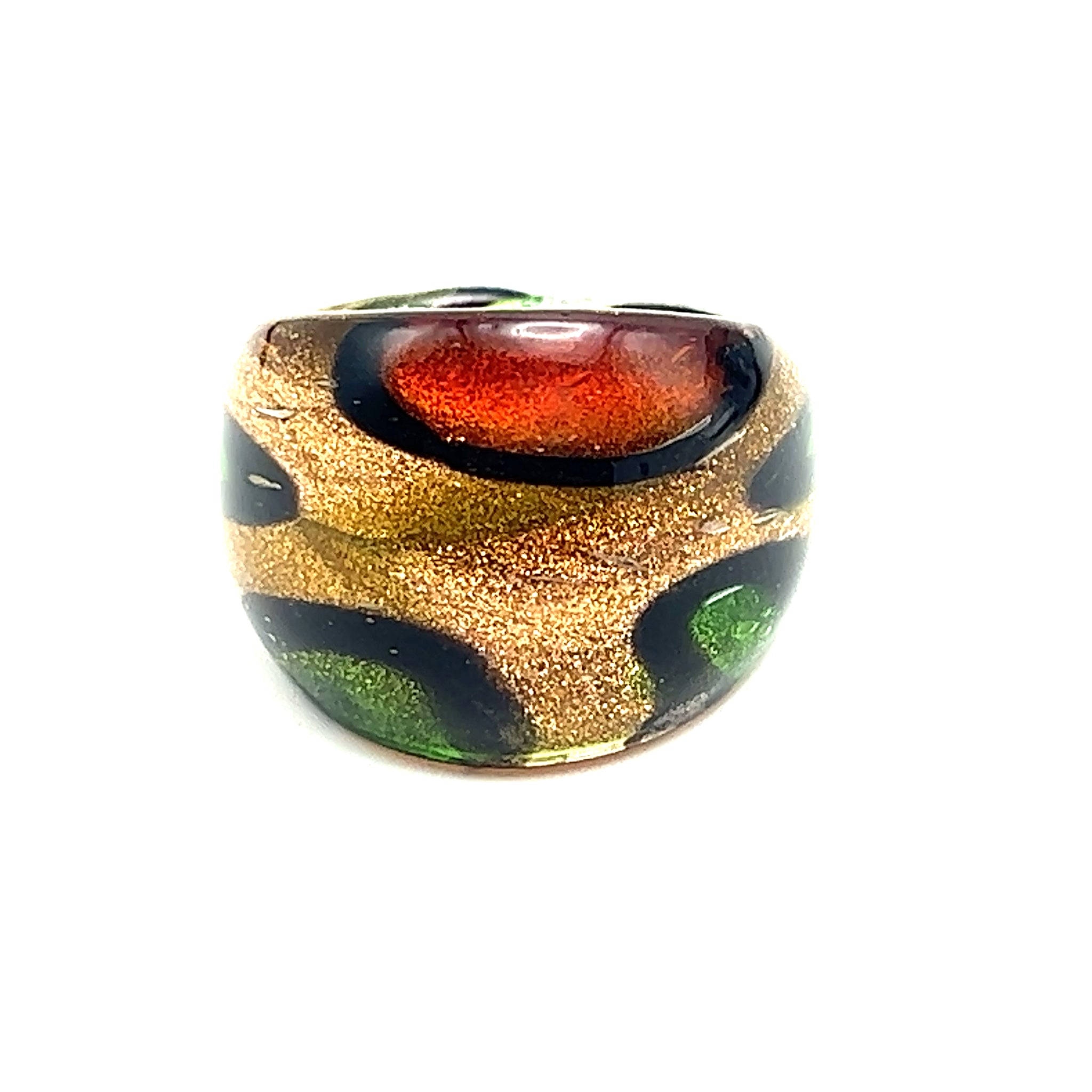 Handmade Glass Acrylic Ring Autumn Citrus Golden Foliage Infinity Band