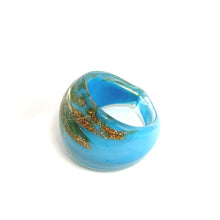 Handmade Glass Acrylic Ring Horizon Azure Golden Infinity Band