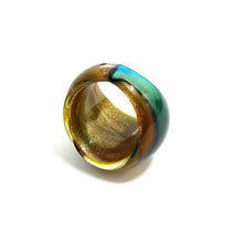 Handmade Glass Acrylic Ring Aqua Fusion Golden Elegance Infinity Band