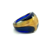 Handmade Glass Acrylic Ring Navy Floral Elegance Golden Infinity Band