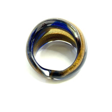 Handmade Glass Acrylic Ring Navy Floral Elegance Golden Infinity Band