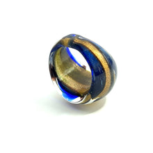 Handmade Glass Acrylic Ring Navy Floral Elegance Golden Infinity Band