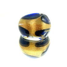 Handmade Glass Acrylic Ring Navy Floral Elegance Golden Infinity Band