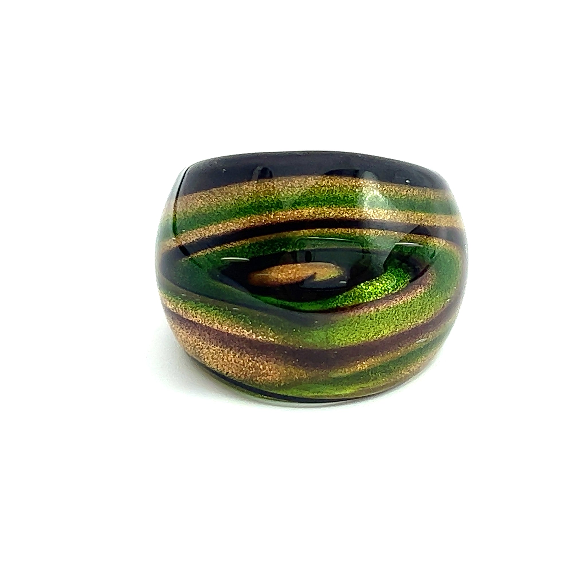 Handmade Glass Acrylic Ring Galactic Verdant Gleam Infinity Band