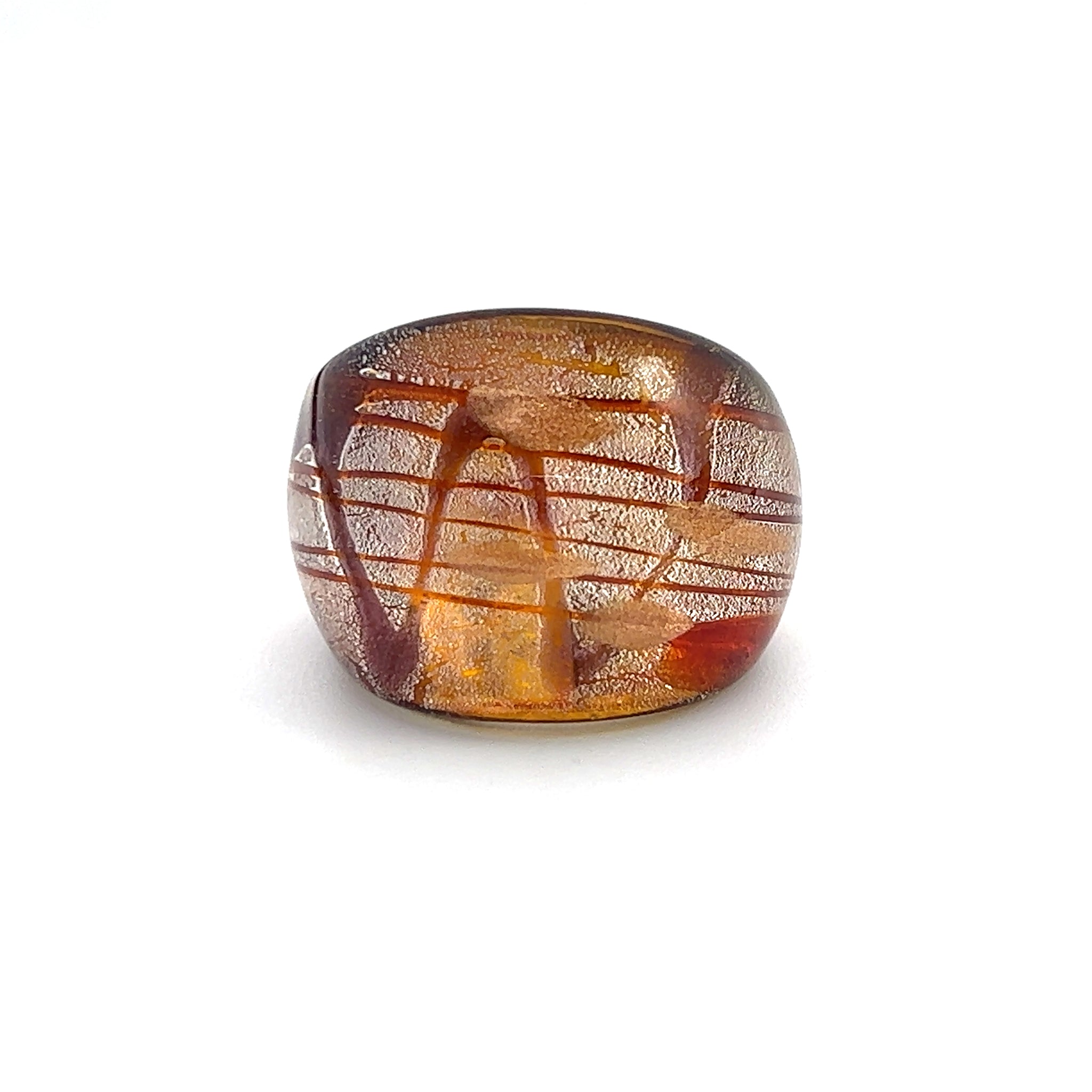 Handmade Glass Acrylic Ring Silver Stroke Amber Symphony Infinity Band