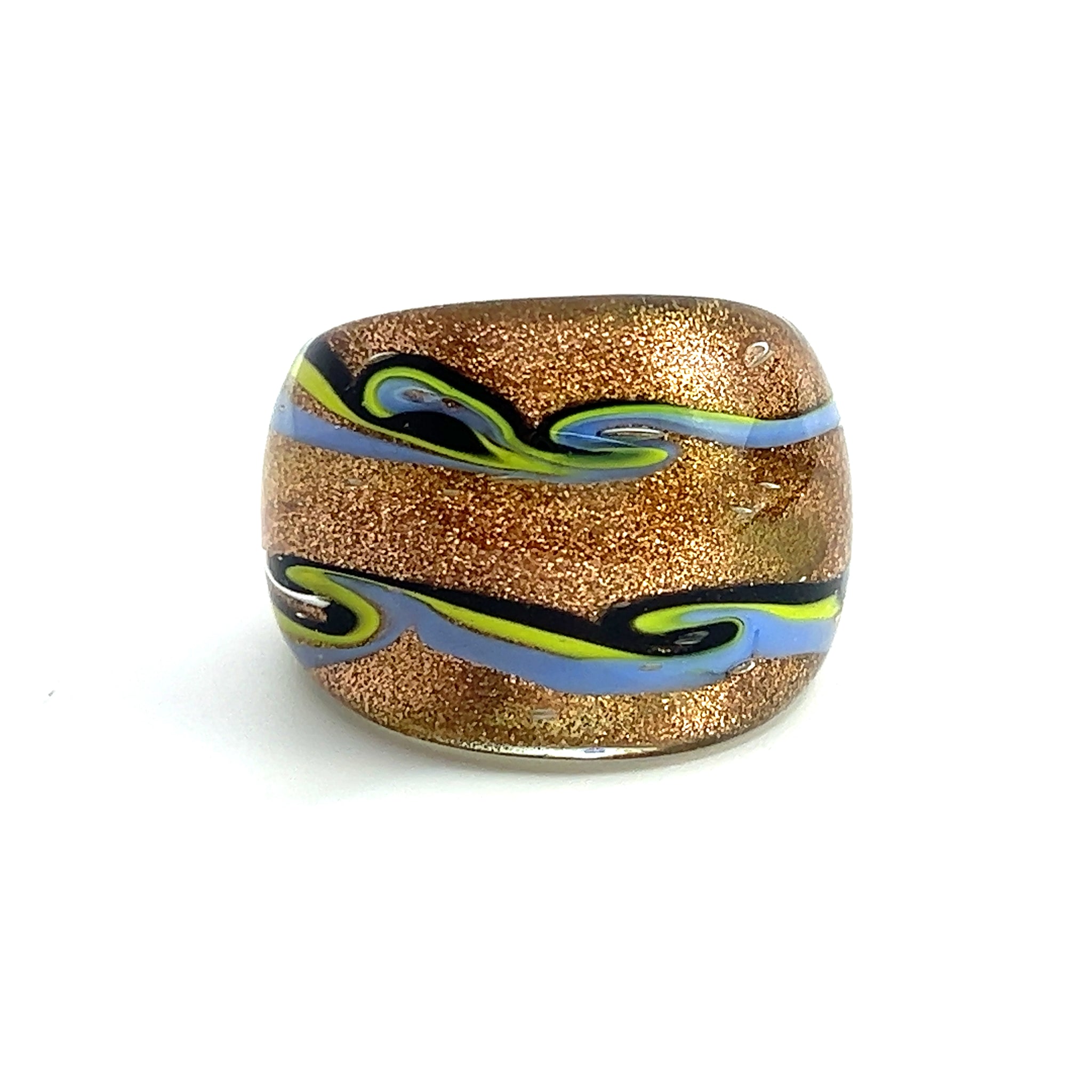 Handmade Glass Acrylic Ring Golden Chromatic Arabesque Infinity Band