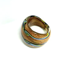 Handmade Glass Acrylic Ring Golden Chromatic Arabesque Infinity Band