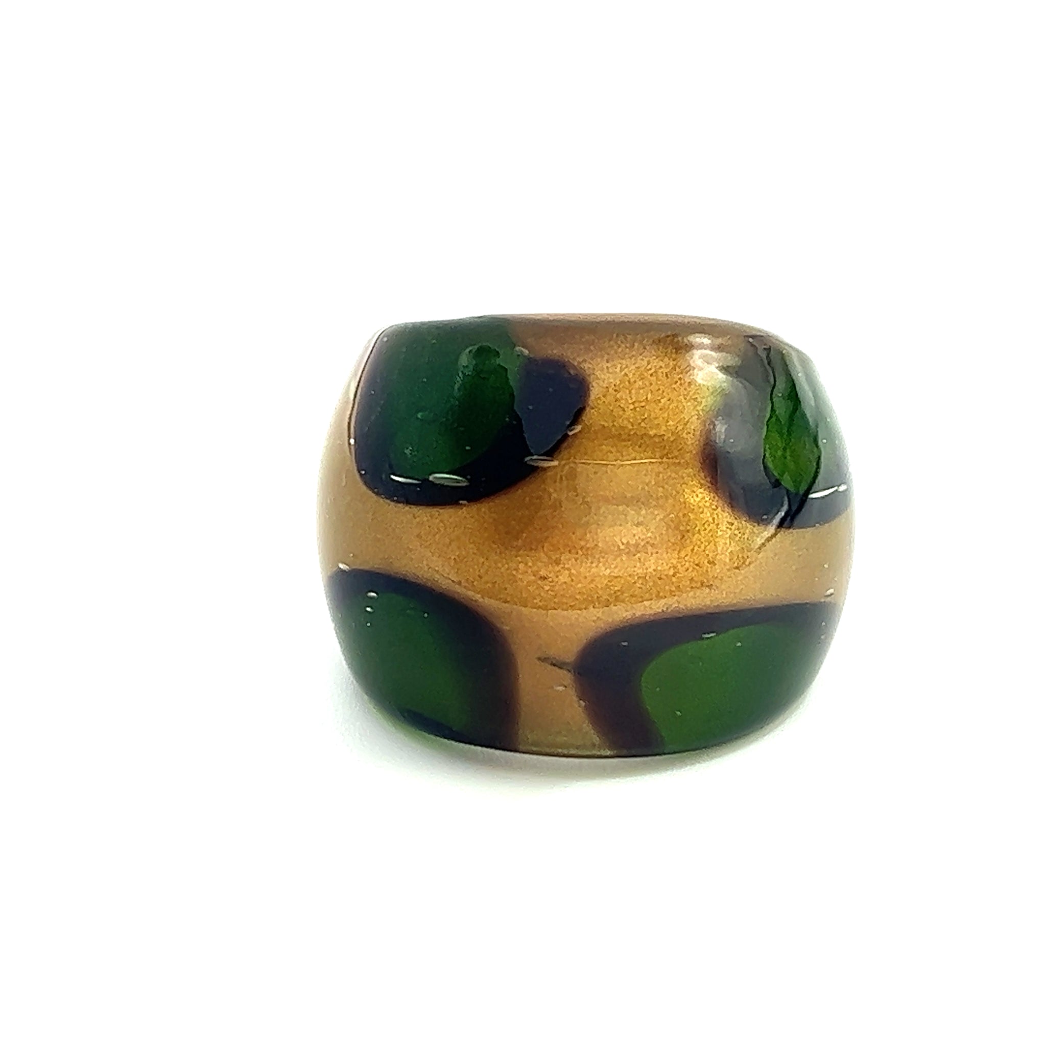 Handmade Glass Acrylic Ring Green Patels Golden Infinity Band