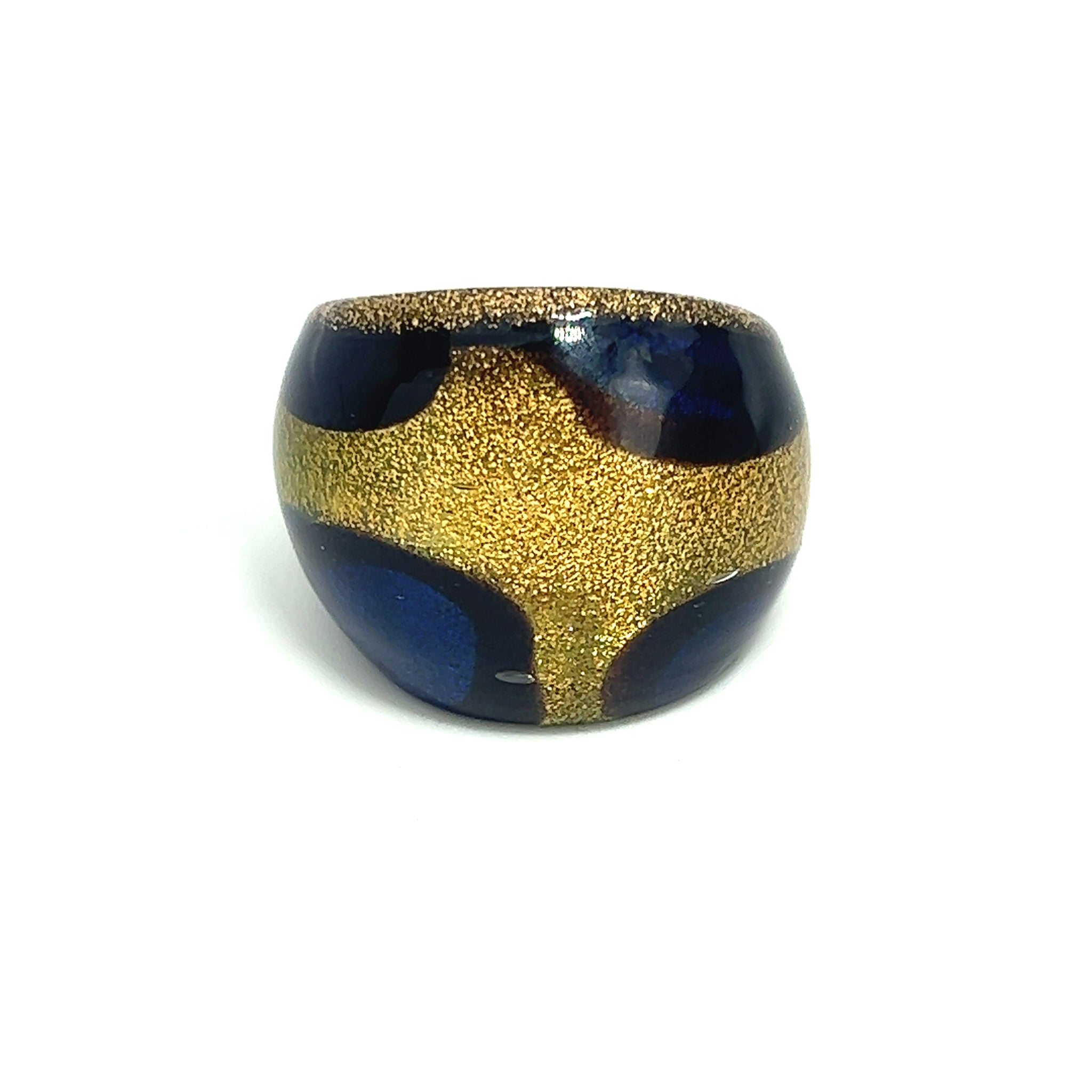 Handmade Glass Acrylic Ring Golden Floral Veils Elegance Navy Band