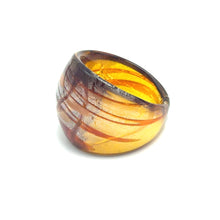 Handmade Glass Acrylic Ring Amber Symphony Silver Stroke Infinity Band