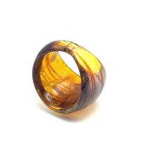 Handmade Glass Acrylic Ring Amber Symphony Silver Stroke Infinity Band