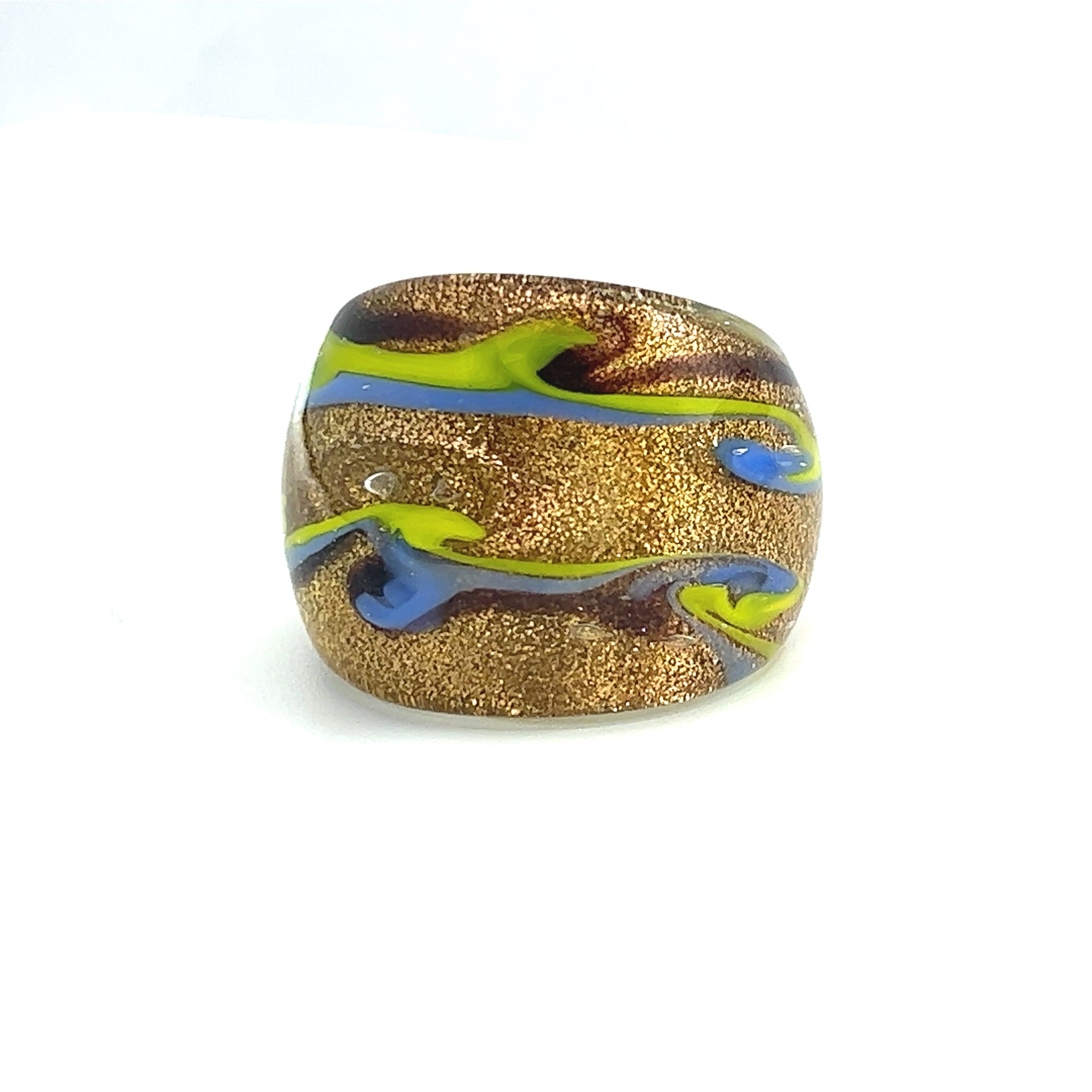 Handmade Glass Acrylic Ring Chromatic Golden Arabesque Infinity Band