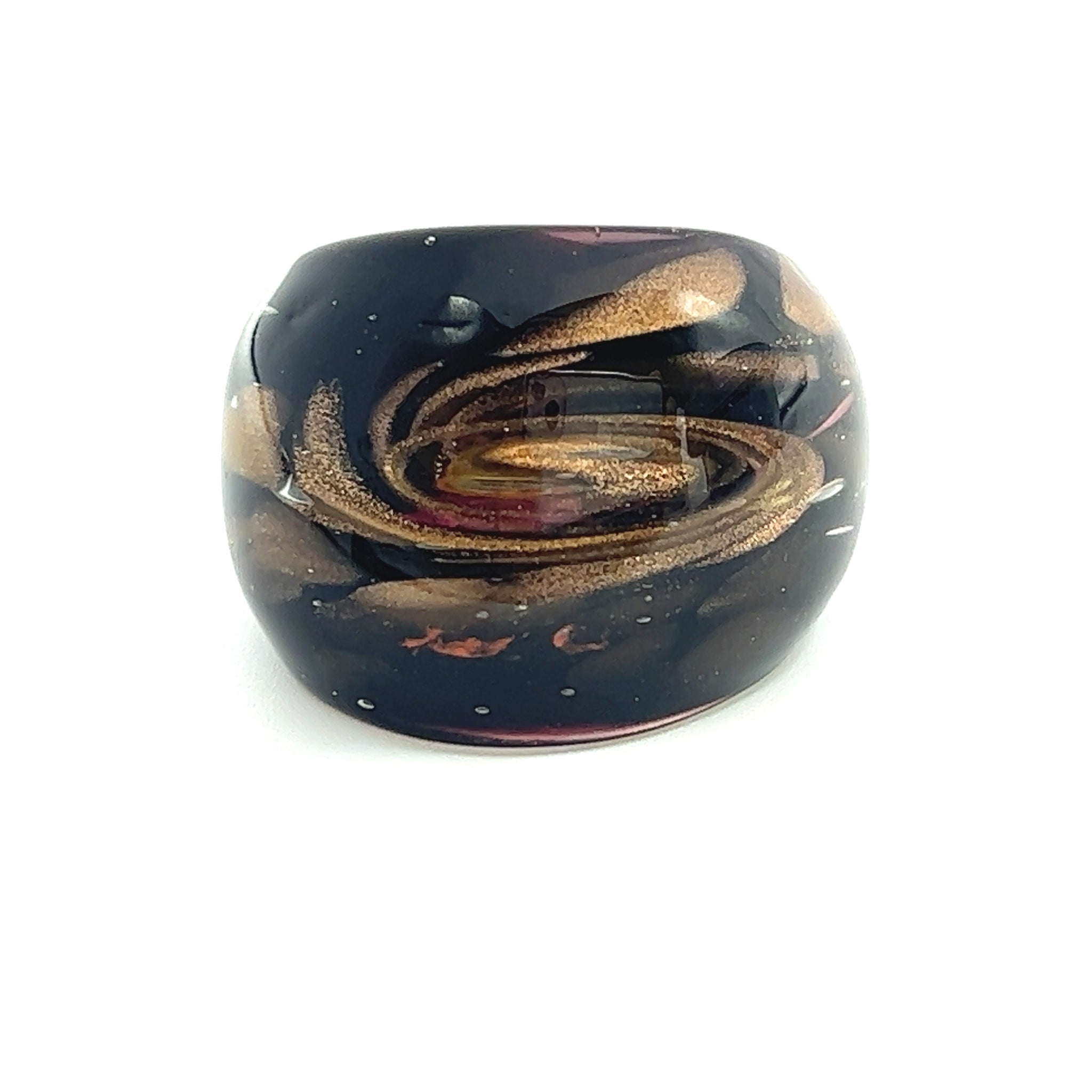 Handmade Glass Acrylic Ring Golden Accents Noir  Infinity Band