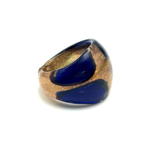 Handmade Glass Acrylic Ring Navy Veils Golden Floral Infinity Band