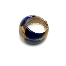 Handmade Glass Acrylic Ring Navy Veils Golden Floral Infinity Band