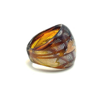 Handmade Glass Acrylic Ring Silver Amber Radiance Luster Infinity Band