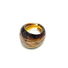 Handmade Glass Acrylic Ring Silver Amber Radiance Luster Infinity Band