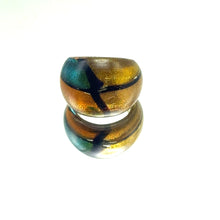 Handmade Glass Acrylic Ring Golden Fusion Aqua Elegance Infinity Band