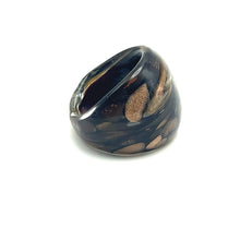 Handmade Glass Acrylic Ring Black Golden Sparkles Infinity Band