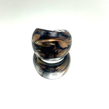 Handmade Glass Acrylic Ring Black Golden Sparkles Infinity Band