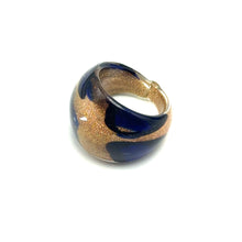 Handmade Glass Acrylic Ring Floral Golden Navy Veils Infinity Band