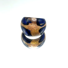 Handmade Glass Acrylic Ring Floral Golden Navy Veils Infinity Band
