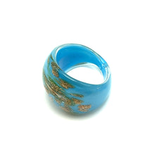 Handmade Glass Acrylic Ring Golden Azure Horizon Infinity Band