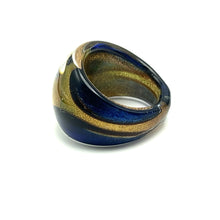 Handmade Glass Acrylic Ring Golden Navy Floral Elegant Infinity Band