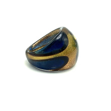 Handmade Glass Acrylic Ring Golden Navy Floral Elegant Infinity Band