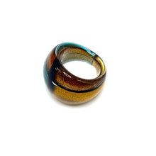 Handmade Glass Acrylic Ring Aqua Elegance Golden Fusion Infinity Band