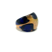 Handmade Glass Acrylic Ring Floral Inspired Navy Golden Infinity Band