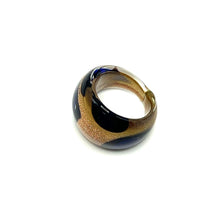 Handmade Glass Acrylic Ring Floral Inspired Navy Golden Infinity Band