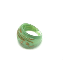 Handmade Glass Acrylic Ring Sparkled Elegance Mint Golden Infinity Band