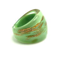 Handmade Glass Acrylic Ring Elegance Golden Sparkled Mint Infinity Band