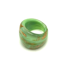 Handmade Glass Acrylic Ring Elegance Golden Sparkled Mint Infinity Band