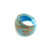 Handmade Glass Acrylic Ring Azure Horizon's Golden Infinity Band