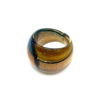 Handmade Glass Acrylic Ring Elegance Golden Aqua Fusion Infinity Band
