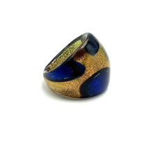 Handmade Glass Acrylic Ring Golden Floral Navy Infinity Band