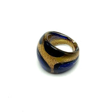 Handmade Glass Acrylic Ring Golden Floral Navy Infinity Band