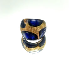 Handmade Glass Acrylic Ring Golden Floral Navy Infinity Band