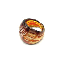 Handmade Glass Acrylic Ring Radiance Amber Luster Silver Infinity Band