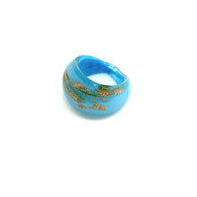 Handmade Glass Acrylic Ring Horizon of Azure Golden Infinity Band